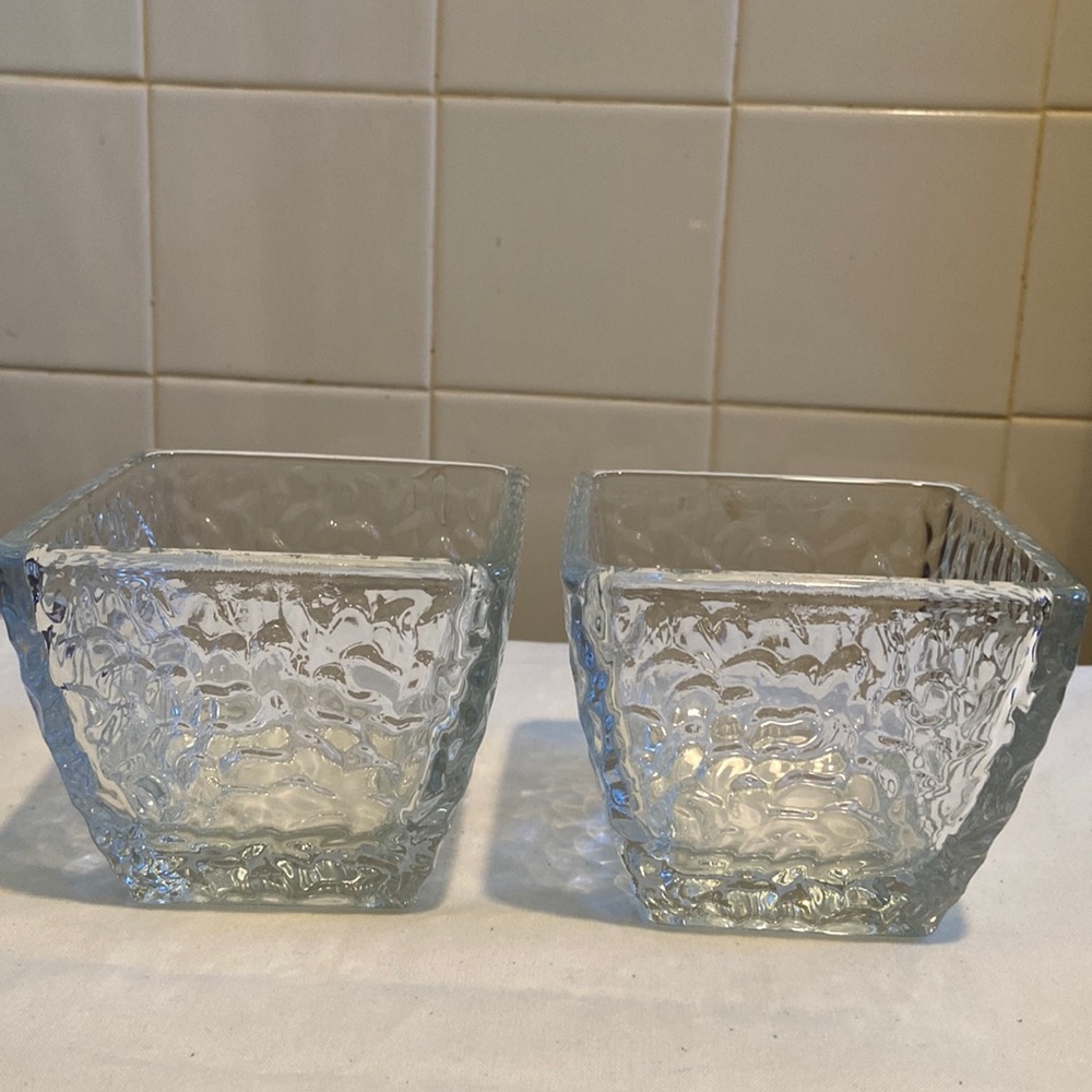 Disaronno Bar Square Snack Bowls Nut Dish Lot of 2 Clear Glass Textured